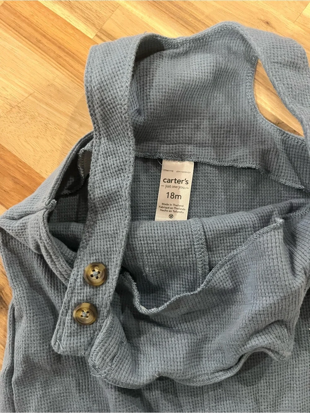 Carter's Dusty Blue Waffle Knit Tank Top with Button Straps